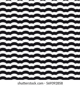 Vector seamless pattern. Modern monochrome texture. Repeating abstract background with waves. Groups of tiny circles form a foamy texture.