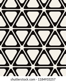 Vector seamless pattern. Modern simple texture. Repeating abstract background with rounded triangles. Stylish minimalistic black grid. Can be used as swatch for illustrator.