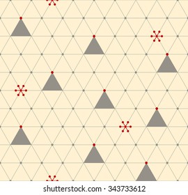 Vector seamless pattern. Modern snowflake texture. Repeating geometric christmas background with triangles and dots.