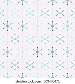 Vector seamless pattern. Modern snowflake texture. Repeating geometric christmas background with triangles and dots.