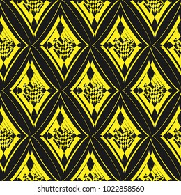 Vector seamless pattern. Modern stylish texture. Repeating geometric tiles with a grid of rhombuses.Black and yellow