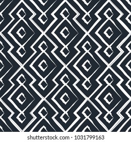 Vector seamless pattern. Modern stylish texture. Repeating abstract background. Linear grid with filled smooth rhombuses.Black and white