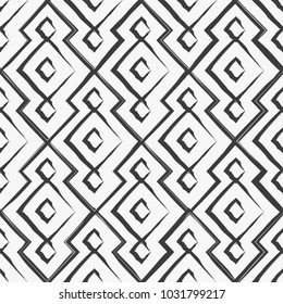 Vector seamless pattern. Modern stylish texture. Repeating abstract background. Linear grid with filled smooth rhombuses.White and black