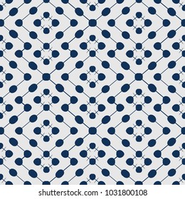 Vector seamless pattern. Modern stylish texture. Repeating geometric tiles with dotted rhombus.Blue background