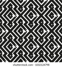 Vector seamless pattern. Modern stylish texture. Repeating abstract background. Linear grid with filled smooth rhombuses.Black and white