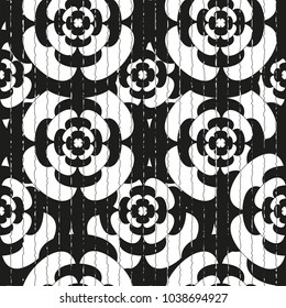 Vector seamless pattern. Modern stylish texture. Repeating geometric tiles with flowers.Black and white