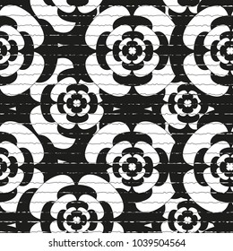 Vector seamless pattern. Modern stylish texture. Repeating geometric tiles with flowers.Black and white