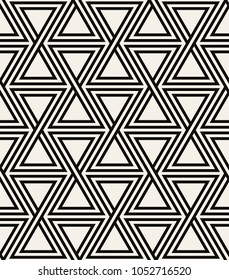 Vector seamless pattern. Modern stylish texture. Repeating geometric tiles with striped triangles. Hipster monochrome print. Trendy graphic design.