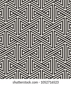 Vector seamless pattern. Modern stylish texture. Repeating geometric tiles with striped triangles. Hipster monochrome print. Trendy graphic design.