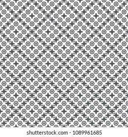 Vector seamless pattern. Modern stylish texture. Regularly repeating geometrical rhombus tiles with crosses, small dots, round shapes.