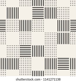 Vector seamless pattern. Modern stylish texture. Repeating geometric tiles with striped and dotted squares.