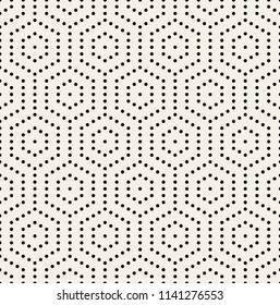 Vector seamless pattern. Modern stylish texture. Repeating geometric tiles with filled dotted hexagons. Regular hipster background. Small circles form hexagonal minimalistic ornament.