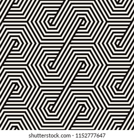 Vector seamless pattern. Modern stylish texture. Repeating geometric tiles with striped hexagons. Hipster monochrome print. Trendy graphic design.