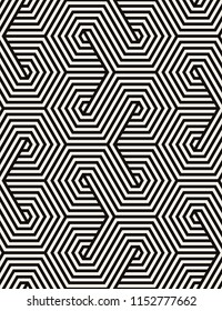 Vector seamless pattern. Modern stylish texture. Repeating geometric tiles with striped hexagons. Hipster monochrome print. Trendy graphic design.