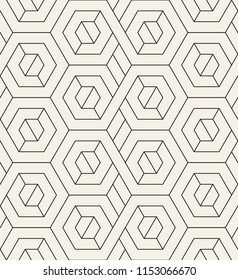 Vector seamless pattern. Modern stylish texture. Repeating geometric tiles with linear hexagonal grid. Hipster monochrome print. Trendy graphic design.