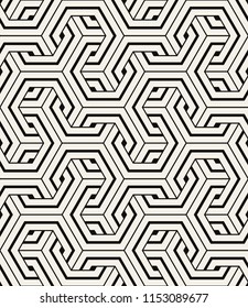 Vector seamless pattern. Modern stylish texture. Repeating geometric tiles with linear hexagonal grid. Hipster monochrome print. Trendy graphic design.