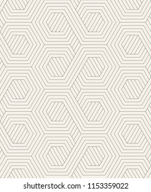 Vector seamless pattern. Modern stylish texture. Repeating geometric tiles with linear hexagonal grid. Hipster monochrome print. Trendy graphic design.