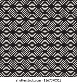 Vector seamless pattern. Modern stylish abstract texture. Repeating rounded wavy geometric tiles from striped elements