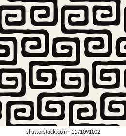 Vector seamless pattern. Modern stylish texture. Repeating geometric background. Greek uneven hand drawn meander. Can be used as swatch for illustrator.