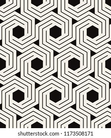 Vector seamless pattern. Modern stylish texture. Repeating geometric tiles with hexagonal elements. Trendy monochrome print. Can be used as swatch for illustrator.
