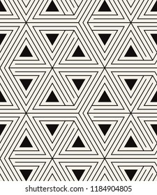 Vector seamless pattern. Modern stylish texture. Repeating geometric tiles with striped triangles. Hipster monochrome print. Trendy graphic design.