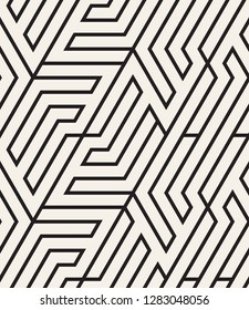 Vector seamless pattern. Modern stylish texture. Repeating geometric background with maze. Monochrome striped hexagons.