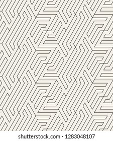 Vector seamless pattern. Modern stylish texture. Repeating geometric background with maze. Monochrome striped hexagons.