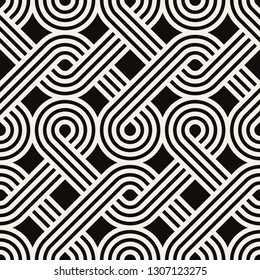 Vector seamless pattern. Modern stylish texture. Repeating abstract background. Monochrome geometric print with waving tapes. Can be used as swatch for Illustrator.