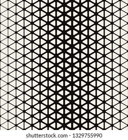 Vector seamless pattern. Modern stylish texture. Repeating geometric tiles from rounded triangles. Monochrome grid with thickness which changing towards the center