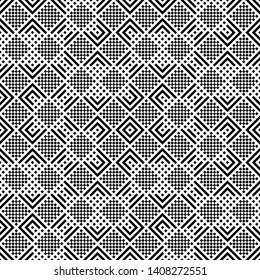 Vector seamless pattern. Modern stylish texture consisting of rhombuses, corners, triangles, which form alternating repeating checkered geometrical ornaments.