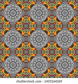 Vector seamless pattern. Modern stylish texture with brown, gray and orange tiles. Repeating geometric tile pattern. Trendy hipster geometry. Simple graphic design.