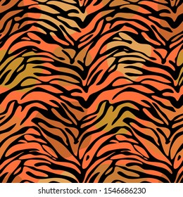 Vector seamless pattern. Modern stylish texture. Endless abstract background. Black spots of various shapes on a bright orange background. Tiger color.