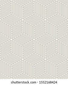 Vector seamless pattern. Modern stylish texture. Repeating geometric tiles. Linear monochrome cubes with  hatched faces.