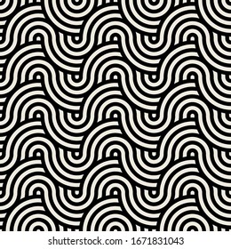Vector seamless pattern. Modern stylish texture. Geometric striped ornament. Monochrome linear loops.