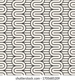 Vector seamless pattern. Modern stylish texture. Repeating abstract background. Monochrome geometric rounded diagonal lines.