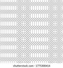 Vector seamless pattern. Modern stylish texture with intersecting thin lines which form regularly repeating tiled linear grid with rhombuses, crossed hexagons, squares. Abstract geometric background