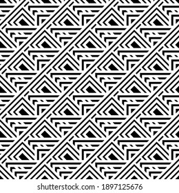 Vector seamless pattern. Modern stylish texture. Regularly repeating geometric ornament with angular and vertical lines. Monochrome, linear abstract background.