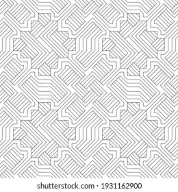 Vector seamless pattern. Modern stylish texture. Regularly repeating geometric ornament with angular and vertical lines. Monochrome, linear abstract background.