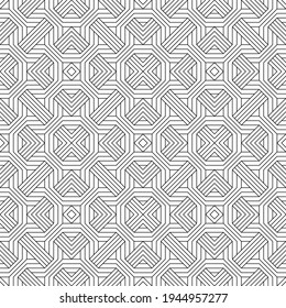 Vector seamless pattern. Modern stylish texture. Regularly repeating geometric ornament with angular and vertical lines. Monochrome, linear abstract background.