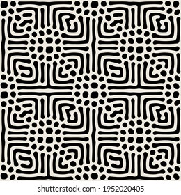 Vector seamless pattern. Modern stylish texture. Repeating geometric tiles with ornate squares. Chaotic rounded elements and spots. Stylized moroccan rosette.