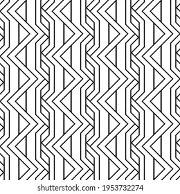 Vector seamless pattern. Modern stylish texture. Regularly repeating geometric ornament with angular and vertical lines. Monochrome, linear abstract background.
