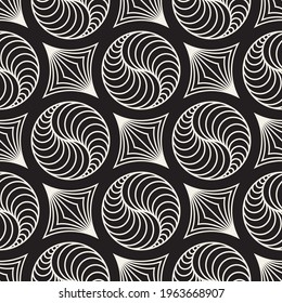 Vector seamless pattern. Modern stylish abstract texture. Repeating geometric circle and star tiles from striped decorative elements.
