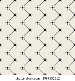 Vector seamless pattern. Modern stylish simple texture. Repeating geometric tiles with linear zigzag and filled rings.