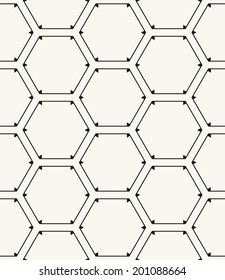 Vector seamless pattern. Modern stylish texture. Repeating geometric background with linear hexagons. Triangles in nodes