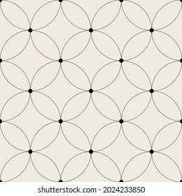 Vector seamless pattern. Modern stylish texture. Linear thin repeating geometric tiles. Geometric linear petals with filled circles in nodes.