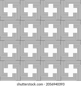 Vector seamless pattern. Modern stylish texture. Repeating geometric tiles with cross shapes. Outline pattern. Black and white background.