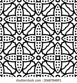Vector seamless pattern. Modern stylish texture. Composition from regularly repeating geometrical element. Monochrome, simple. Vector illustrations. Black and white pattern.