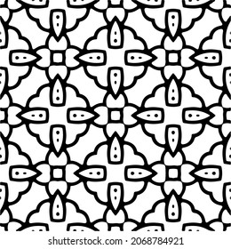 Vector seamless pattern. Modern stylish texture. Composition from regularly repeating geometrical element. Monochrome, simple. Vector illustrations. Black and white pattern.