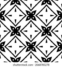 Vector seamless pattern. Modern stylish texture. Composition from regularly repeating geometrical element. Monochrome, simple. Vector illustrations. Black and white pattern.