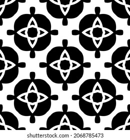Vector seamless pattern. Modern stylish texture. Composition from regularly repeating geometrical element. Monochrome, simple. Vector illustrations. Black and white pattern.